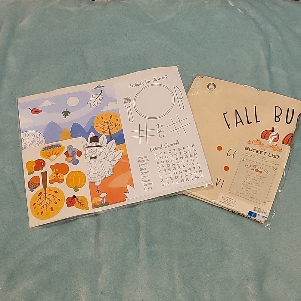 Fall Bundle Fall Bucket List hanging sign & Set of 8 kids paper placemats